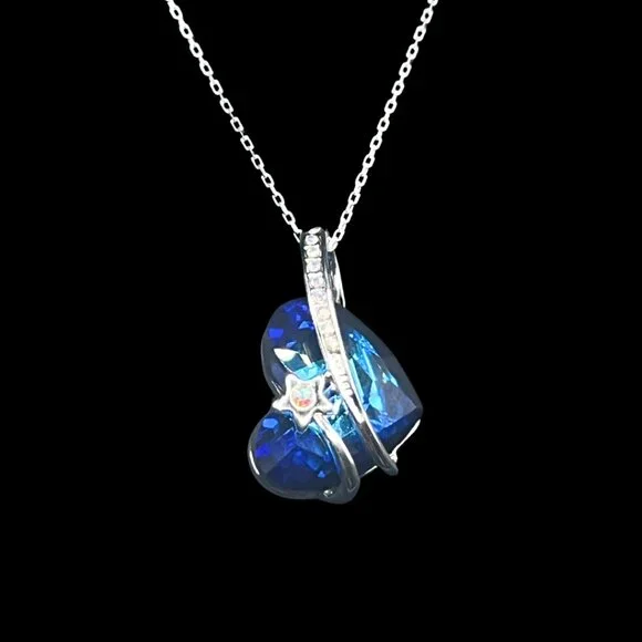 Swarovski Crystal Blue Heart Pendant on Sterling Silver 925 Chain in Gift Box - Picture 3 of 10
